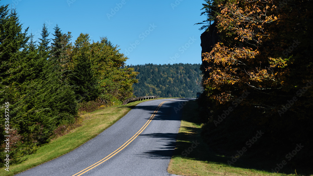 Fototapeta premium Meandering Roadway Through the Autumn Appalachian Mountains Along the Blue Ridge Parkway
