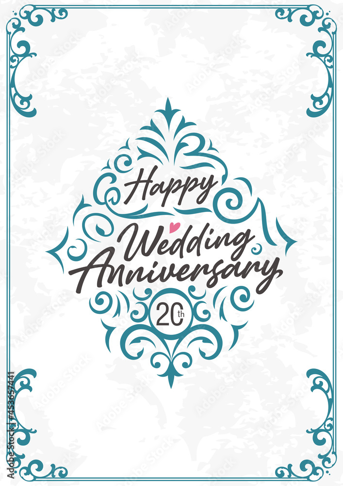 Naklejka premium Luxurious happy wedding anniversary ornamental invitation card design template with replaceable years. Vector design. 