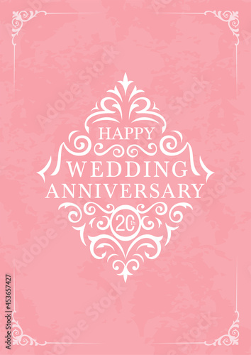 Decorative template of invitational design for wedding anniversary on soft pink background with replaceable year value. Vector illustration. 