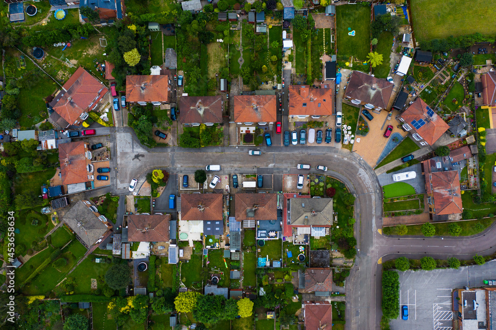 Aerial view of a cul de sac street and neighbourhood Aerial view of a cul de sac street and neighbourhood