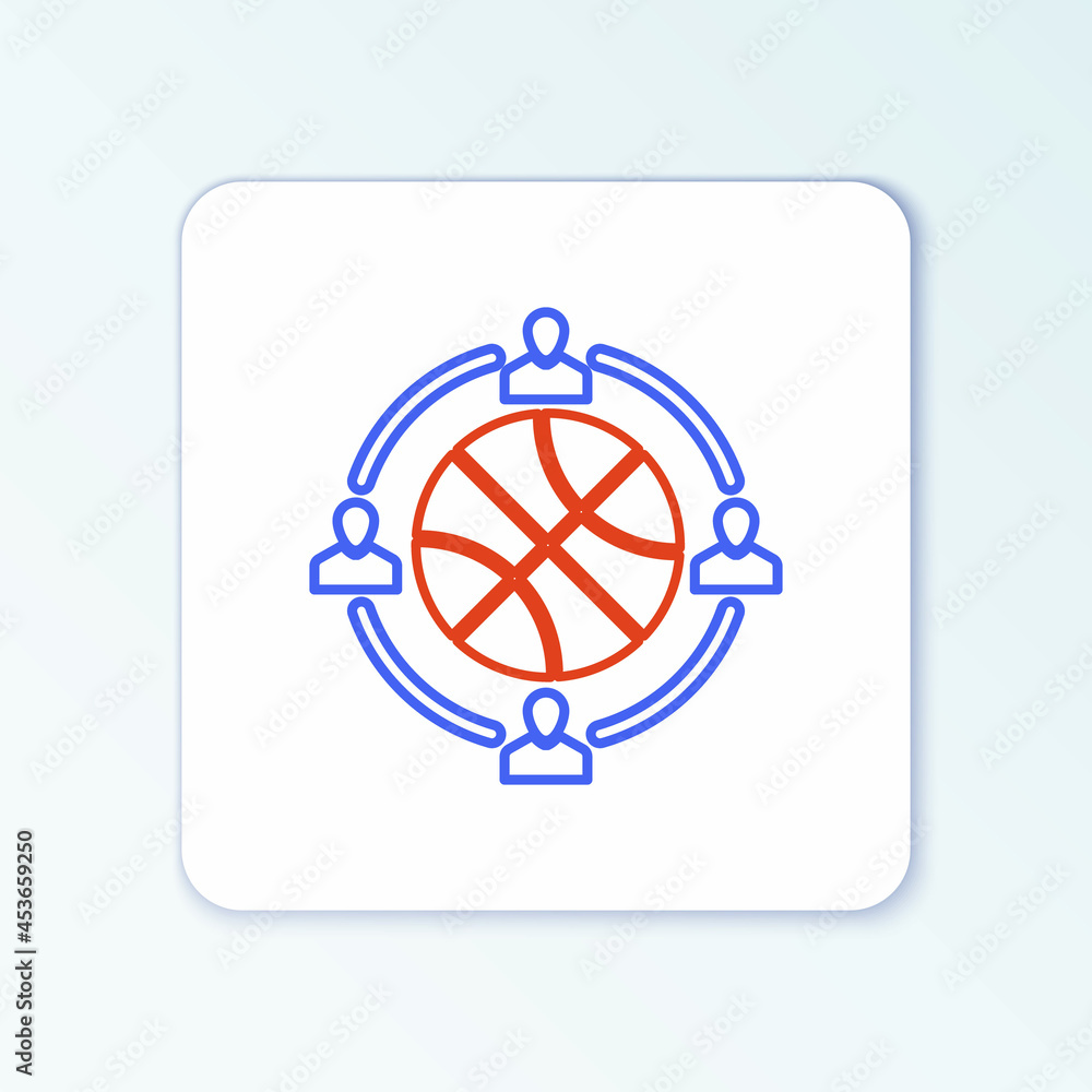 Line Basketball match on tv program icon isolated on white background. Colorful outline concept. Vector Line Basketball match on tv program icon isolated on white background. Colorful outline concept. Vector
