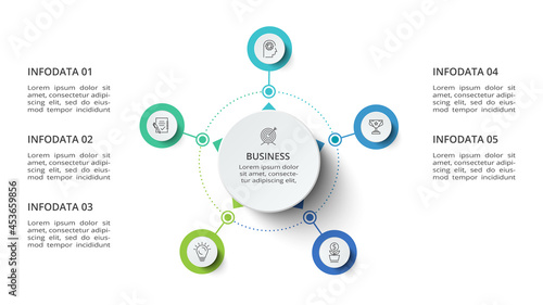 Creative concept for infographic with 5 steps, options, parts or processes. Business data visualization.