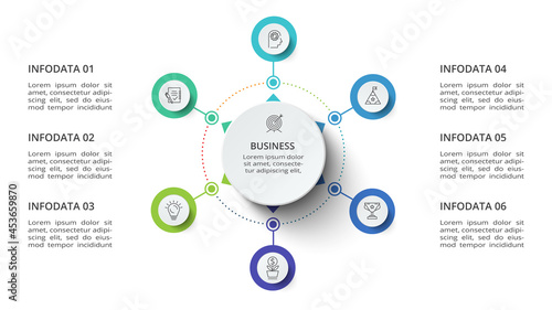 Creative concept for infographic with 6 steps, options, parts or processes. Business data visualization.