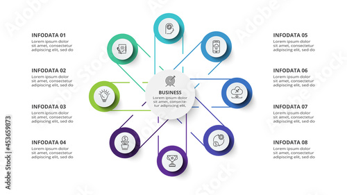 Creative concept for infographic with 8 steps, options, parts or processes. Business data visualization.