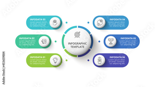Creative concept for infographic with 6 steps, options, parts or processes. Business data visualization.