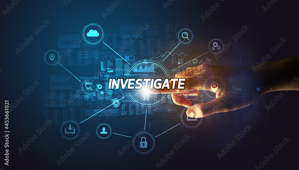 Hand touching cybersecurity button concept Hand touching cybersecurity button concept