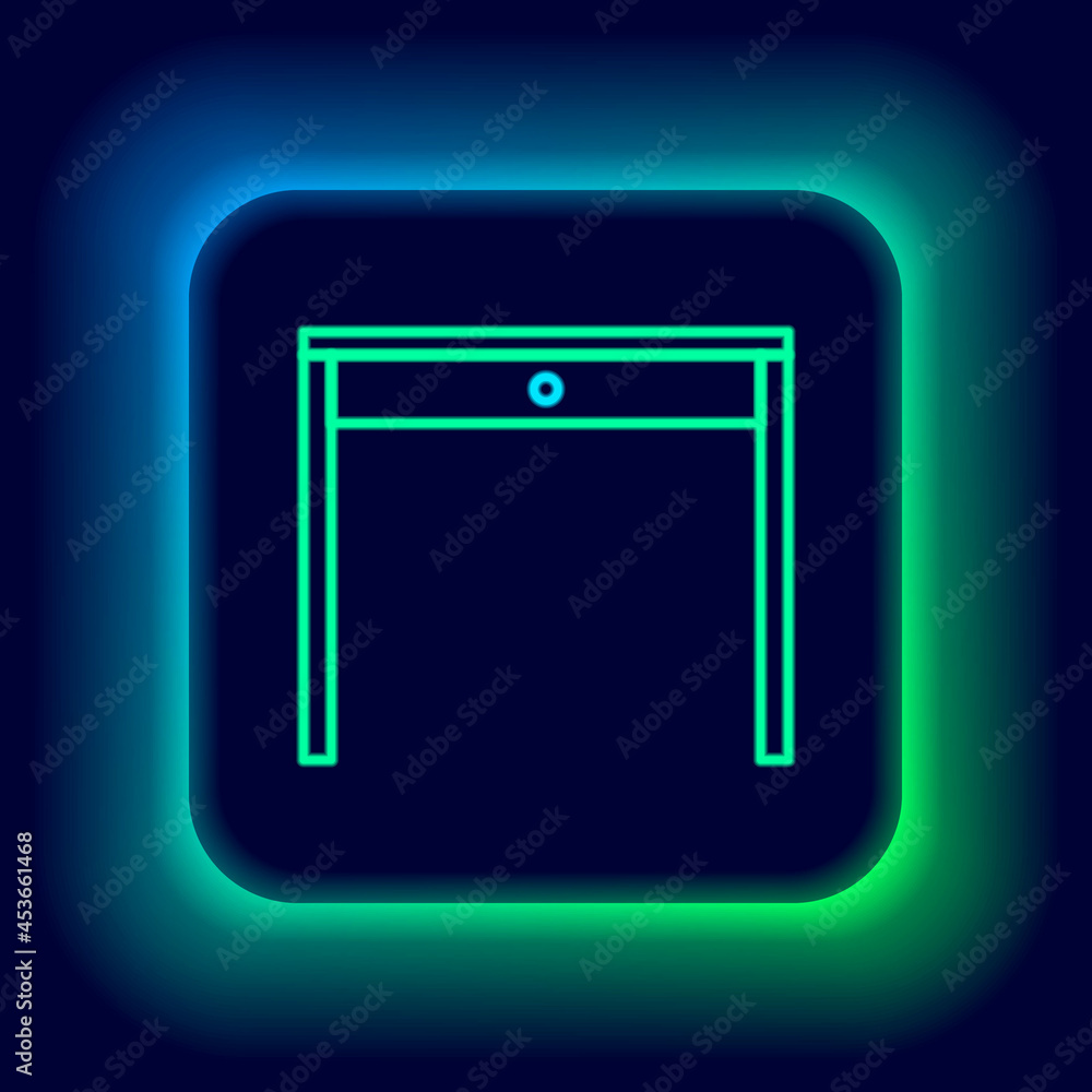Glowing neon line Wooden table icon isolated on black background. Colorful outline concept. Vector Glowing neon line Wooden table icon isolated on black background. Colorful outline concept. Vector