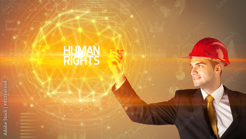 Handsome businessman with helmet drawing Handsome businessman with helmet drawing