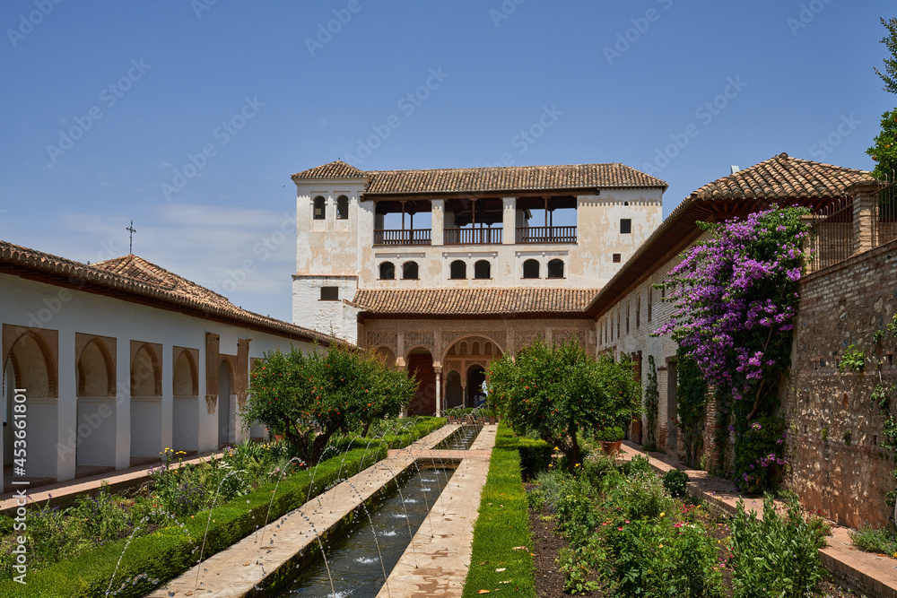 Patio de la Acequia in the Alhambra in Granada in Spain 