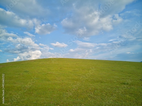 green field and blue sky