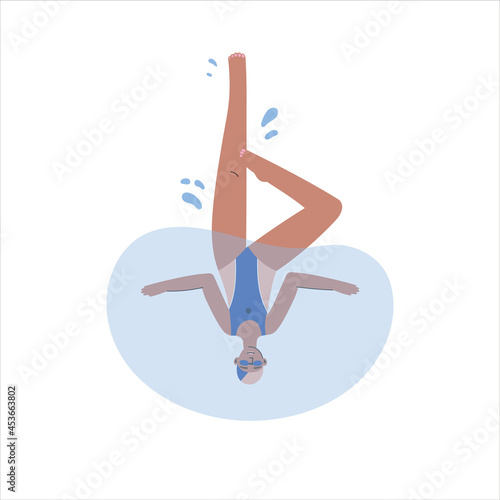 Synchronized swimming element. A Bent Knee Vertical Position. Vector illustration of a girl, swimmer. Artistic swimming concept.