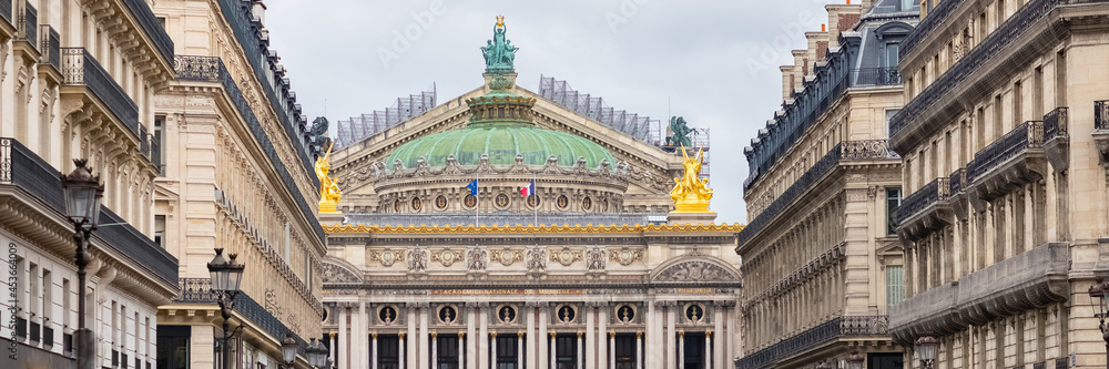Paris, the Opera Garnier, beautiful monument of the french capital, with luxury buildings
