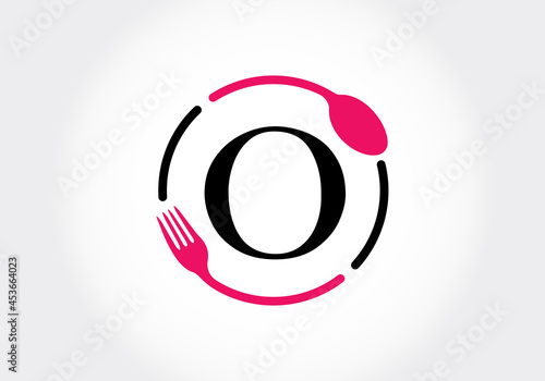 Initial O monogram alphabet with a fork, spoon. Modern vector logo for cafe, restaurant, cooking business, and company identity