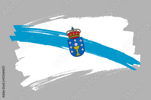 The Galicia region flag, Spain. Spanish region  banner brush style. Horizontal vector Illustration isolated on gray background.  