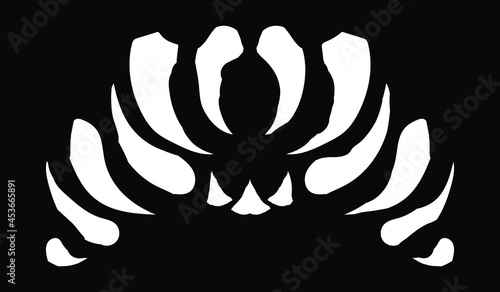 Monster teeth freehand drawing for printing on caps and t-shirts. White illustration, horror style for the Halloween. Vector isolated on a black background.  EPS 10.