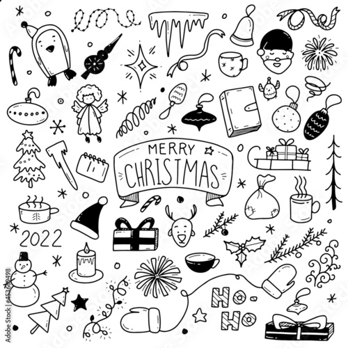 Big set of Christmas design element in doodle style