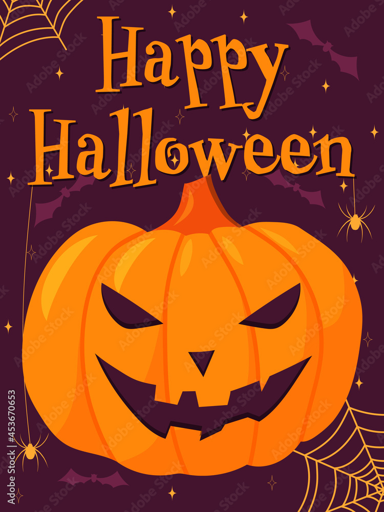Vectorof Halloween party invitations or greeting cards with handwritten. Evil pumpkin Vectorof Halloween party invitations or greeting cards with handwritten. Evil pumpkin