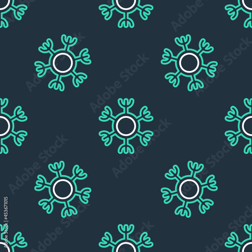 Line Snowflake icon isolated seamless pattern on black background. Vector