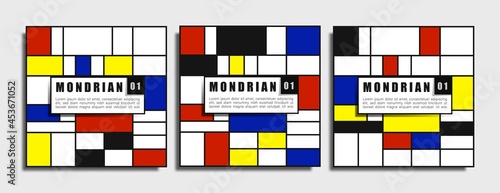 Retro geometric graphic design covers. Cool piet mondrian or Bauhaus style compositions. For social media, cards, posters, marketing. Eps10 vector. photo