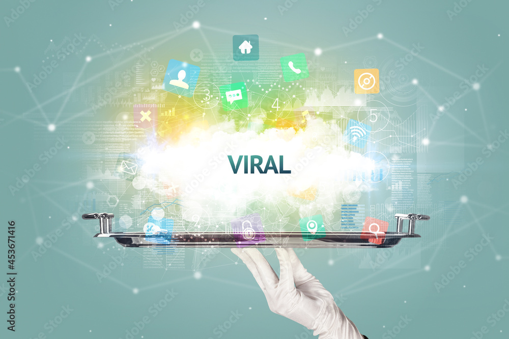 Waiter serving social networking concept Waiter serving social networking concept