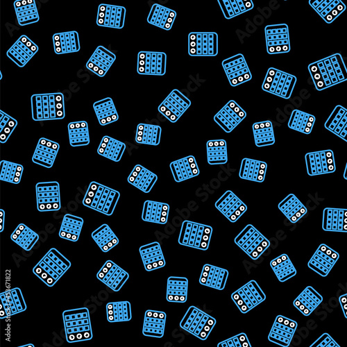 Line Drum machine icon isolated seamless pattern on black background. Musical equipment. Vector