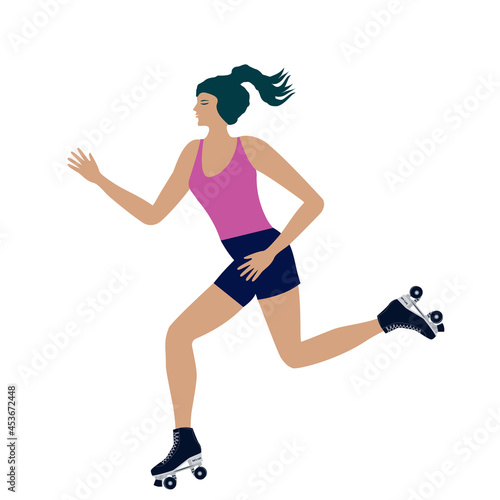 Nice girl goes rollerblading - isolated on white background - vector. Design element. Sports motivation.