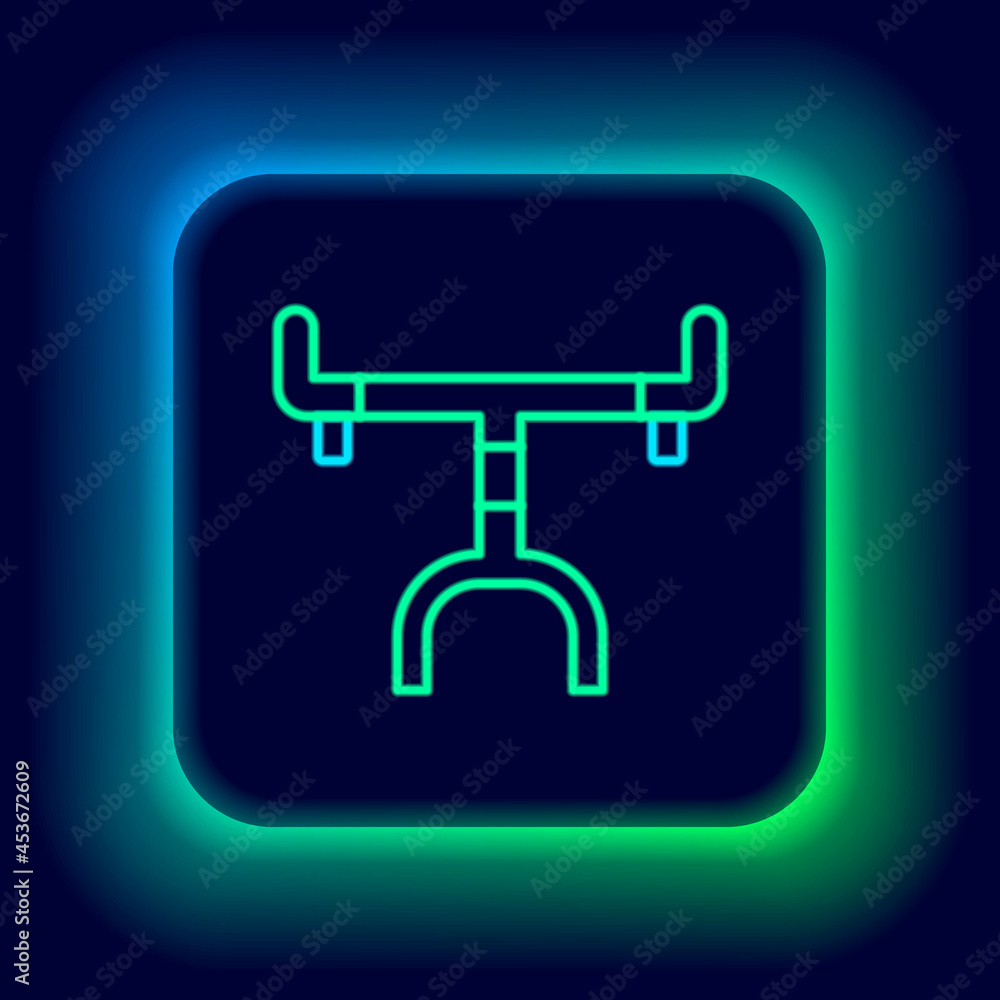 Glowing neon line Bicycle handlebar icon isolated on black background. Colorful outline concept. Vector Glowing neon line Bicycle handlebar icon isolated on black background. Colorful outline concept. Vector