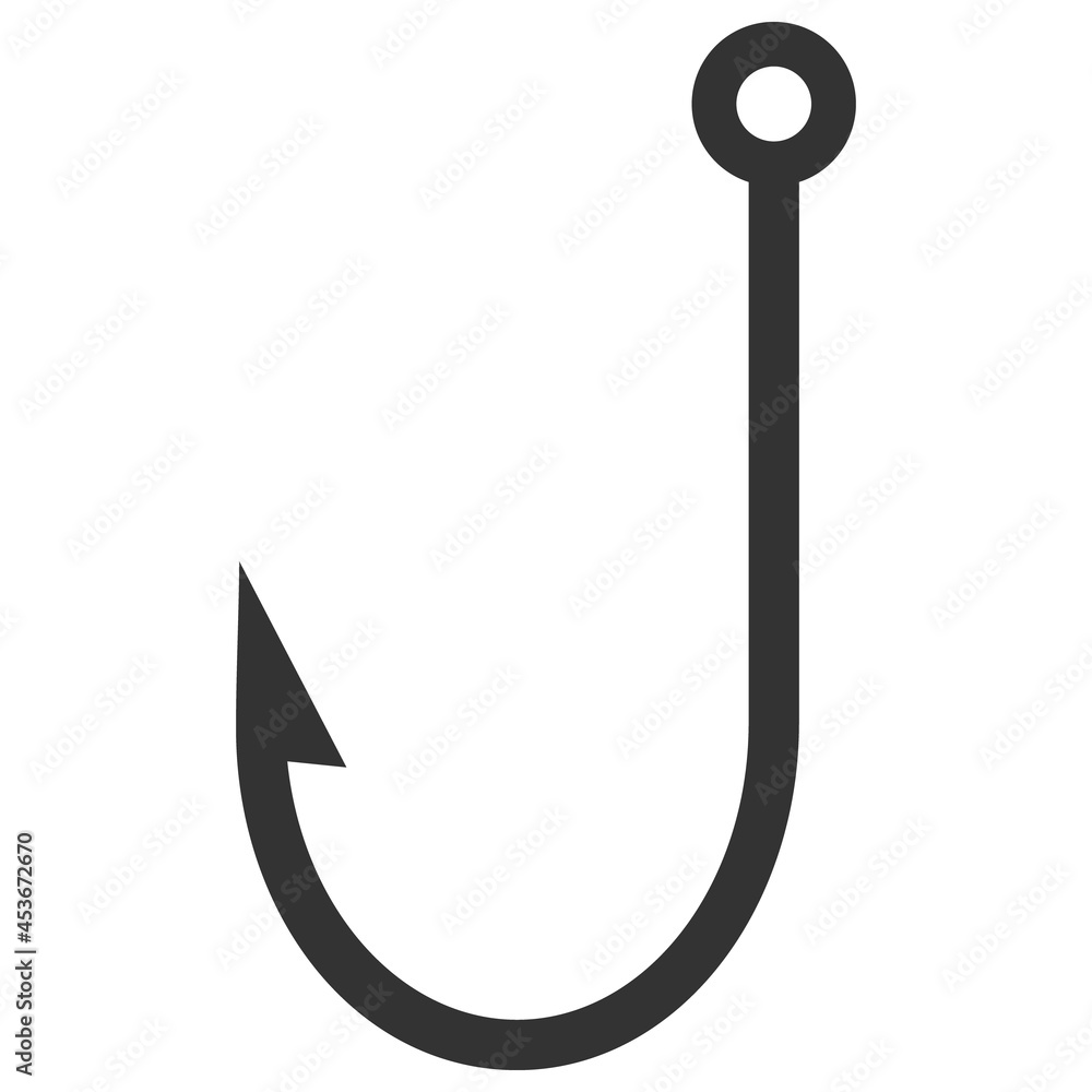 Fish hook vector illustration. Flat illustration iconic design of fish hook, isolated on a white background. Fish hook vector illustration. Flat illustration iconic design of fish hook, isolated on a white background.