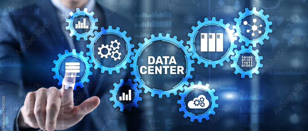 Data center mainframe server hardware infrastructure information communication technology internet concept. Mixed media Data center mainframe server hardware infrastructure information communication technology internet concept. Mixed media