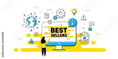 Best sellers text. Internet safe data infographics. Special offer price sign. Advertising discounts symbol. Best sellers information message. Isolated AI privacy banner. Vector
