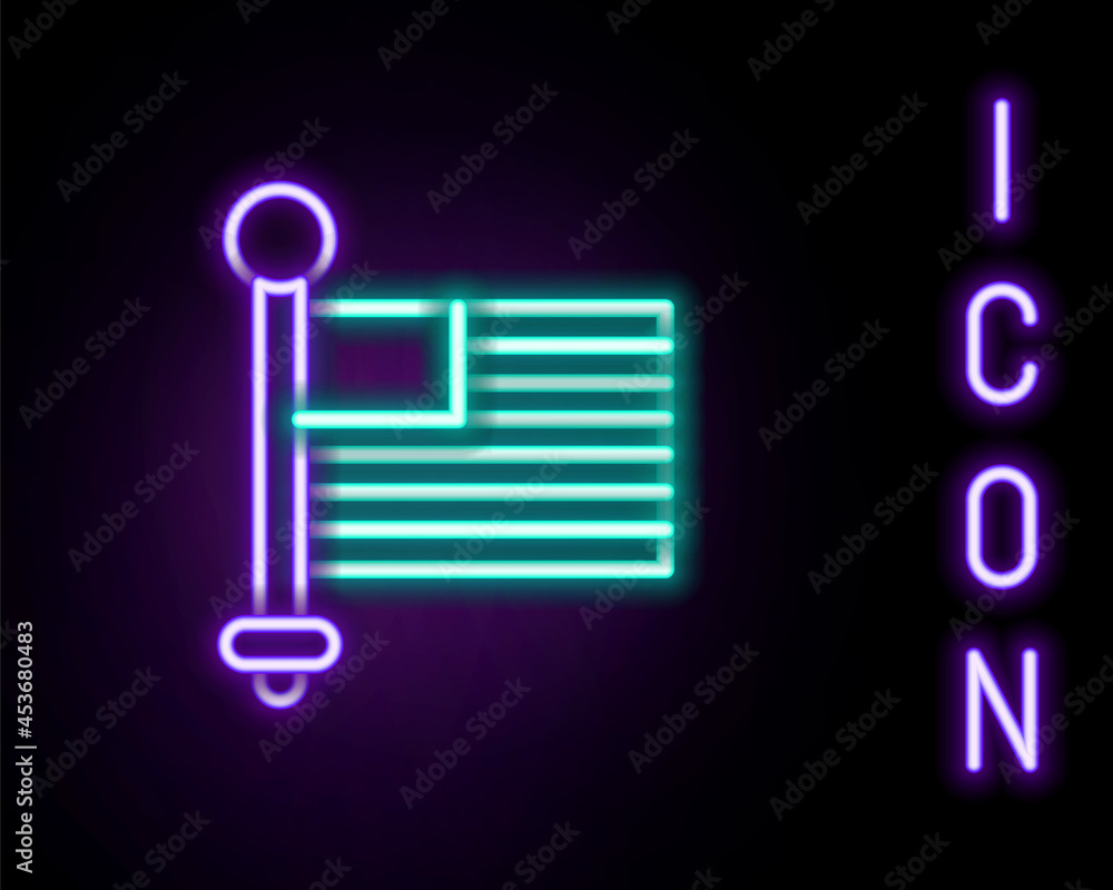 Glowing neon line American flag icon isolated on black background. Flag of USA. United States of America. Colorful outline concept. Vector Glowing neon line American flag icon isolated on black background. Flag of USA. United States of America. Colorful outline concept. Vector