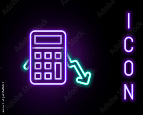 Glowing neon line Calculation of expenses icon isolated on black background. Colorful outline concept. Vector