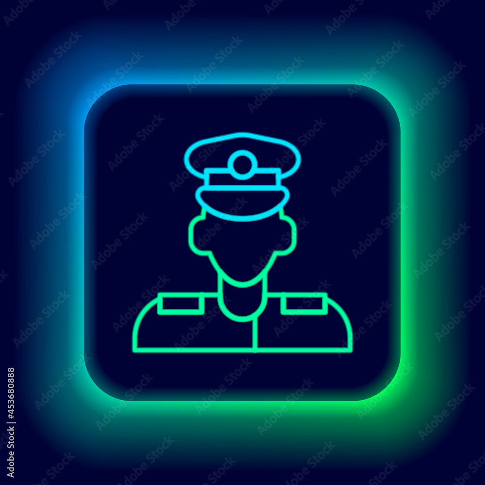 Glowing neon line Pilot icon isolated on black background. Colorful outline concept. Vector Glowing neon line Pilot icon isolated on black background. Colorful outline concept. Vector