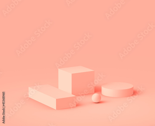 Abstract 3d pink peach platform minimal studio background. © Mama pig