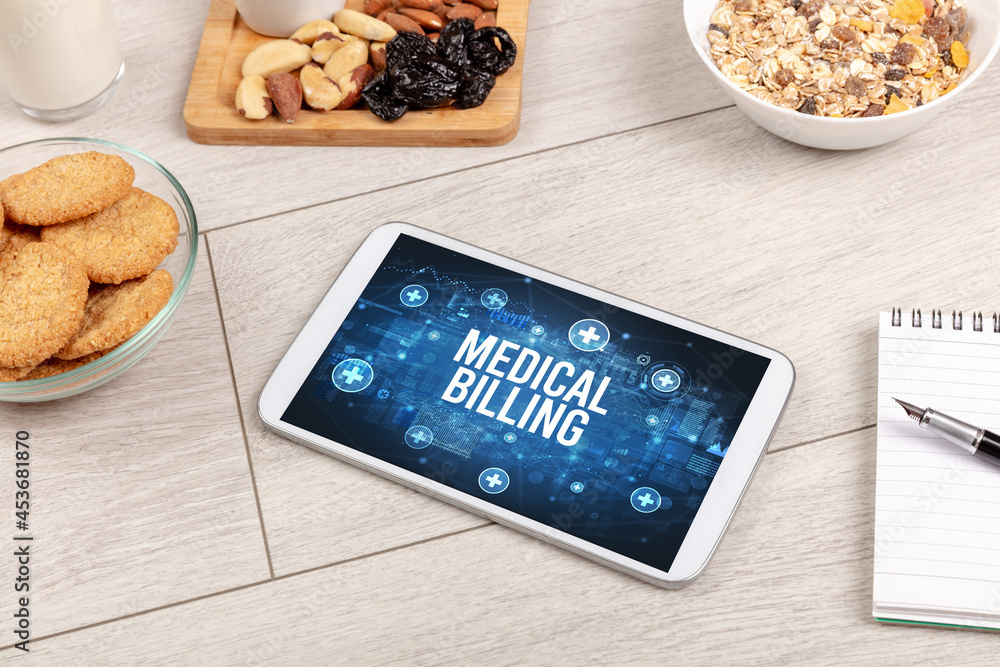 Tablet Pc with fruits, healthy concept Tablet Pc with fruits, healthy concept