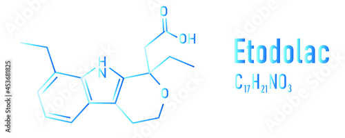 Etodolac NSAID drug molecule. Skeletal formula.