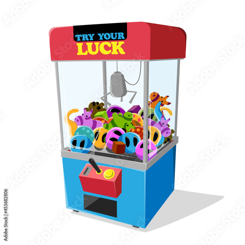 funny cartoon illustration of a funfair grabbing machine