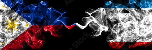 Philippines, Filipino vs Russia, Russian, Crimea smoke flags side by side.