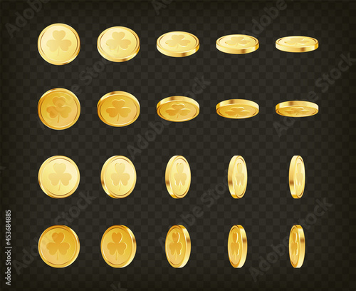 Three leaf clover golden coins. Saint Patrick's Day coins