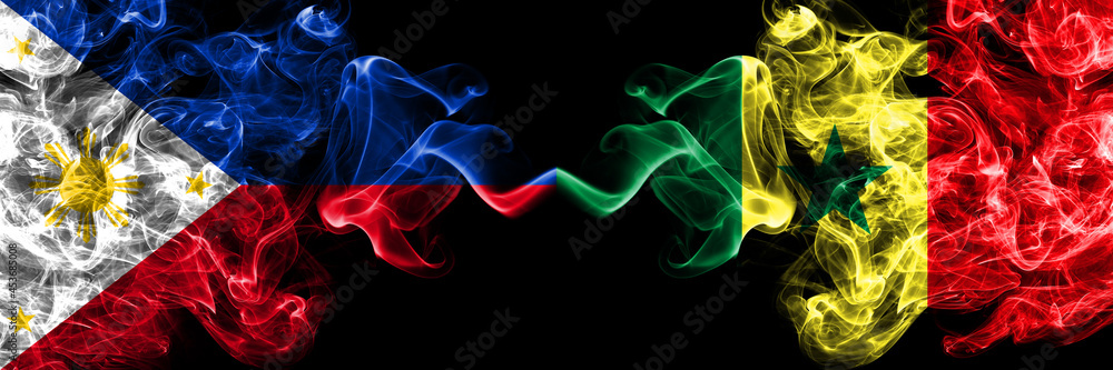 Fototapeta premium Philippines, Filipino vs Senegal smoke flags side by side.