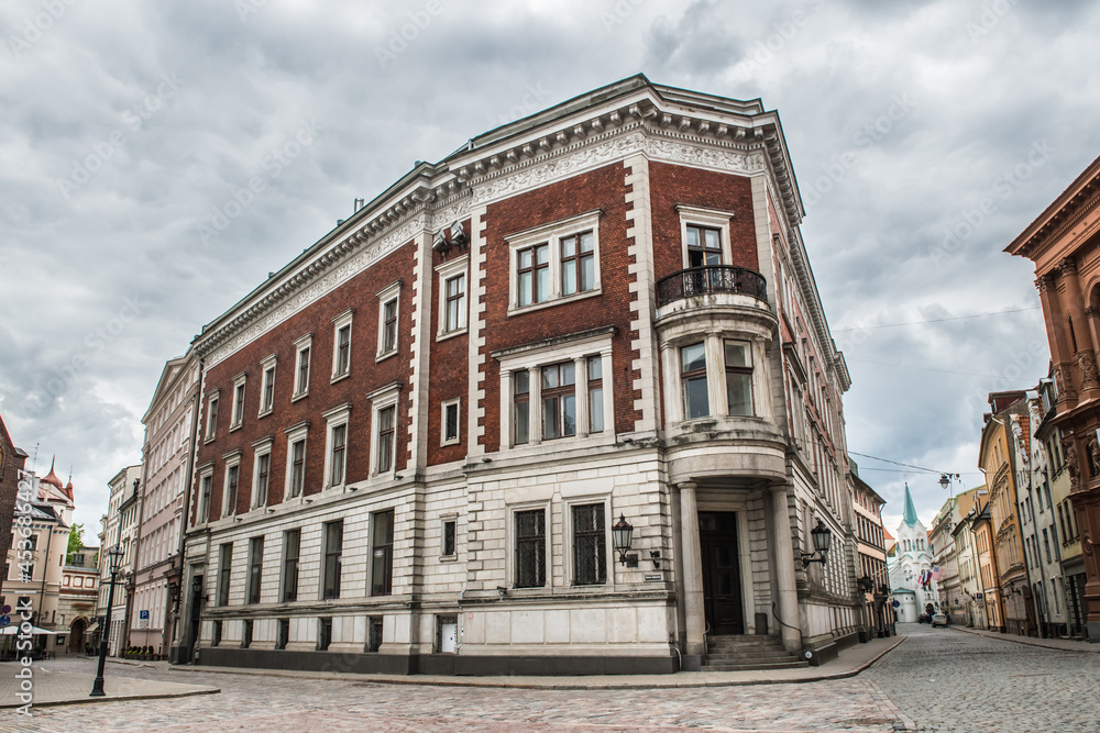 View to empty Dom square street, due to Covid-19 quarantine in Riga