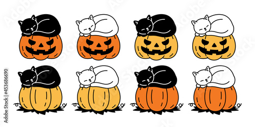 cat vector Halloween pumpkin kitten ghost calico icon logo symbol cartoon character doodle illustration design