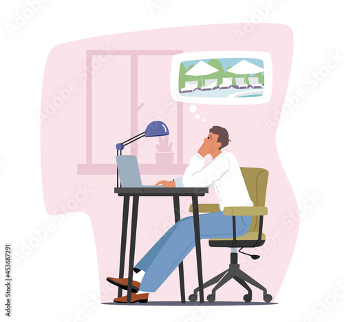 Tired Overwork Businessman Character Emotional and Professional Burnout. Hard Work Business Man Sitting at Workplace