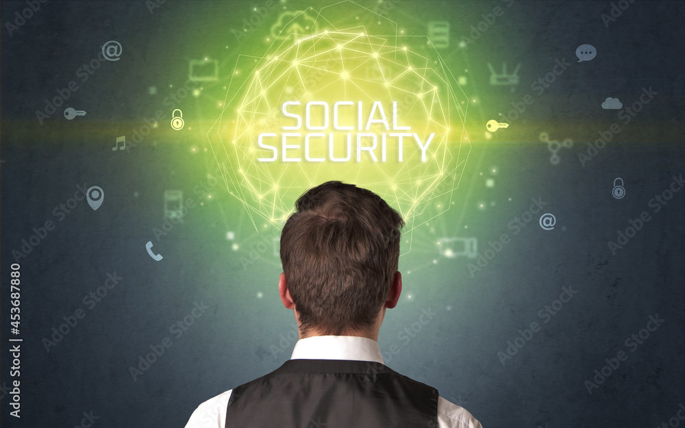 Rear view of a businessman, online security concept Rear view of a businessman, online security concept