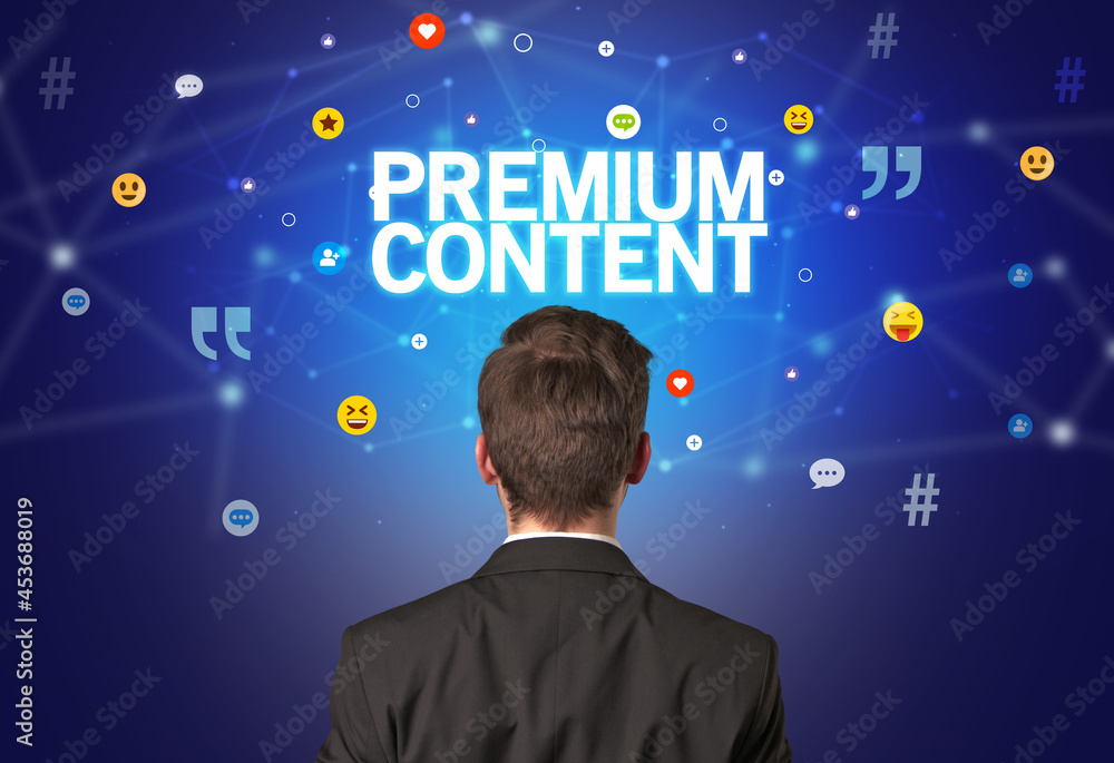Rear view of a businessman, social media concept Rear view of a businessman, social media concept