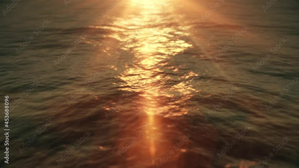 Flying over Beautiful sea with orange tranquil ocean waves. 4K seamless loop Flying over Beautiful sea with orange tranquil ocean waves. 4K seamless loop