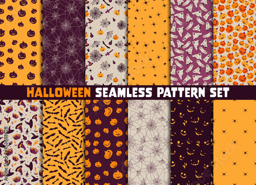 12 different halloween vector seamless patterns. Endless texture can be used for wallpaper, pattern fills, web page,background,surface