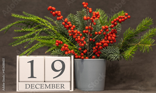 Memory and important date December 19, desk calendar - winter season.