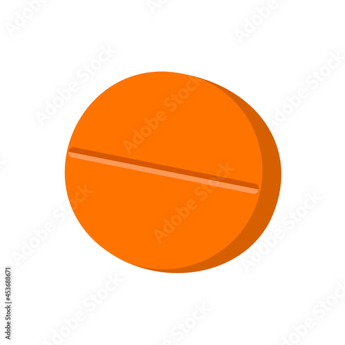 Round pill. Medicine tablet isolated on white background. Painkiller or vitamin icon. Medical therapy concept. Vector flat illustration.