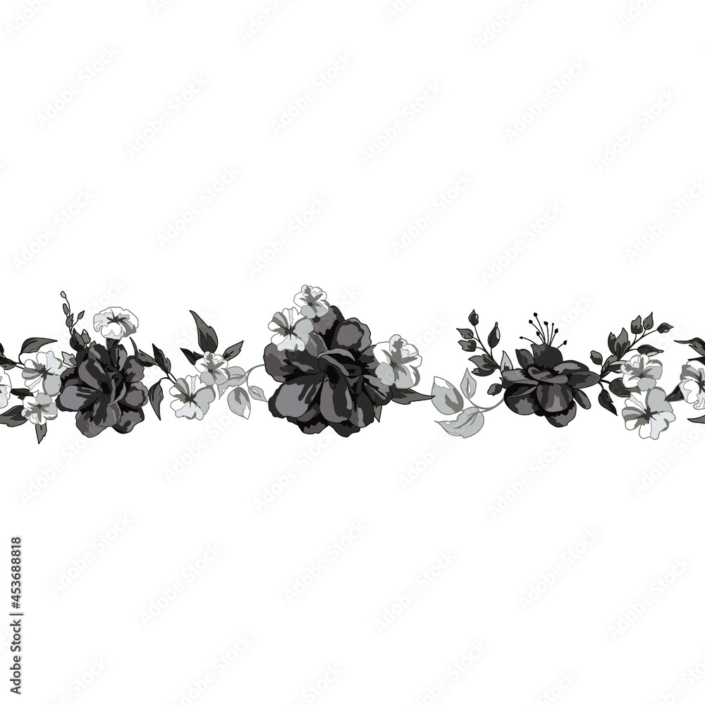 Black Roses Vector Repeat Seamless Horizontal Pattern Border. Use it ...